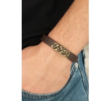 Eskitme Metal Şık Aksesuarlı Kahverengi Deri Erkek Bileklik - TJ-EB2077-KS