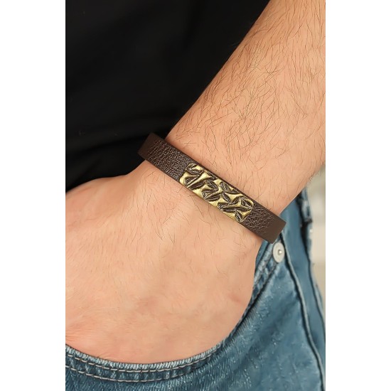 Eskitme Metal Şık Aksesuarlı Kahverengi Deri Erkek Bileklik - TJ-EB2077-KS