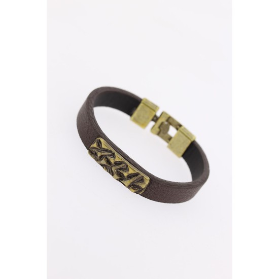 Eskitme Metal Şık Aksesuarlı Kahverengi Deri Erkek Bileklik - TJ-EB2077-KS