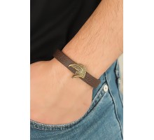 Eskitme Renk Metal Kartal Aksesuarlı Kahverengi Deri Erkek Bileklik - TJ-EB2091-KS