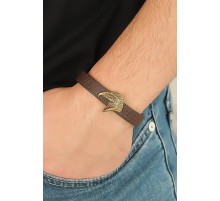 Eskitme Renk Metal Kartal Aksesuarlı Kahverengi Deri Erkek Bileklik - TJ-EB2091-KS