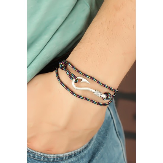 Çizgi Desenli Metal Kancalı Erkek Bileklik - TJ-EB2239-KS