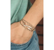 Krem Renk Çizgi Desenli Metal Kancalı Erkek Bileklik - TJ-EB2241-KS