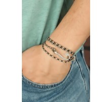 Krem Renk Çizgi Desenli Metal Kancalı Erkek Bileklik - TJ-EB2244-KS