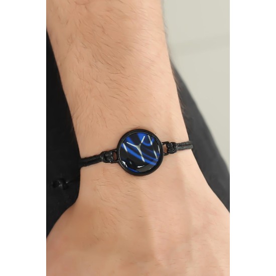 Siyah Renk Deri Ayarlamlı İpli Kayı Boyu Erkek Bileklik - TJ-EB2369-KS