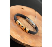 Gold Renk Metal Kuru Kafalı Tasarım Siyah Renk Silikon Erkek Bileklik - TJ-EB2515-KS