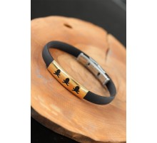 Gold Renk Metal Kuru Kafalı Tasarım Siyah Renk Silikon Erkek Bileklik - TJ-EB2515-KS