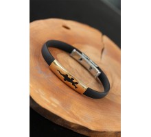 Gold Renk Çelik Semender Tasarım Siyah Renk Silikon Erkek Bileklik - TJ-EB2519-KS