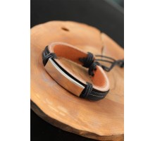 Çelik Aksesuarlı Siyah Renk Deri Erkek Bileklik - TJ-EB2523-KS