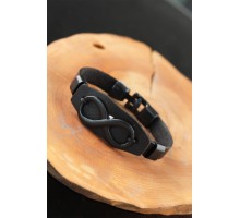 Sonsuzluklu Metal Aksesuarlı Siyah Deri Erkek Bileklik - TJ-EB2525-KS