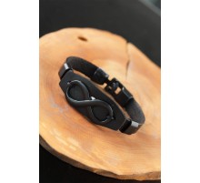 Sonsuzluklu Metal Aksesuarlı Siyah Deri Erkek Bileklik - TJ-EB2525-KS