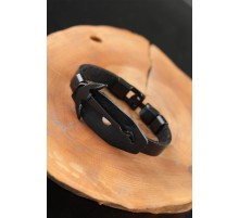 Deniz Çapalı Metal Aksesuarlı Siyah Deri Erkek Bileklik - TJ-EB2526-KS