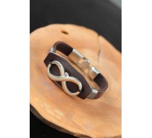 Sonsuzluklu Metal Aksesuarlı Kahverengi Deri Erkek Bileklik - TJ-EB2534-KS