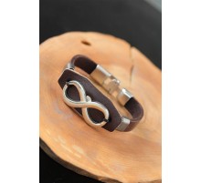 Sonsuzluklu Metal Aksesuarlı Kahverengi Deri Erkek Bileklik - TJ-EB2534-KS