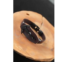 Siyah Deniz Çapalı Çelik Aksesuarlı Kahverengi Deri Erkek Bileklik - TJ-EB2537-KS