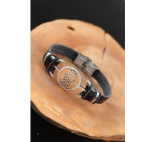 Silver Renk Fatma Ana Eli Metal Aksesuarlı Siyah Renk Deri Erkek Bileklik - TJ-EB2543-KS