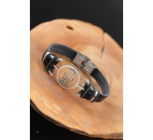 Silver Renk Fatma Ana Eli Metal Aksesuarlı Siyah Renk Deri Erkek Bileklik - TJ-EB2543-KS