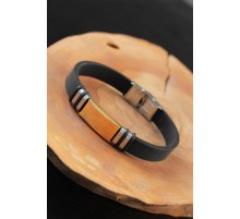 Gold Renk Metal Aksesuarlı Siyah Renk Deri Erkek Bileklik - TJ-EB2550-KS