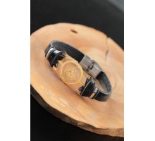 Gold Renk Metal Sol Anahtarlı Tasarım Siyah Renk Deri Erkek Bileklik - TJ-EB2554-KS