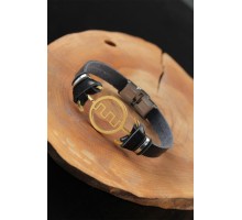 Gold Renk Metal Labirent Tasarım Siyah Renk Deri Erkek Bileklik - TJ-EB2555-KS