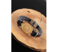 Gold Renk Metal Fatma Ana Eli Tasarım Siyah Renk Deri Erkek Bileklik - TJ-EB2558-KS