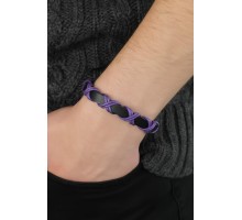 Mor Çapraz İpli Siyah Renk Deri Erkek Bileklik - TJ-EB2732-KS