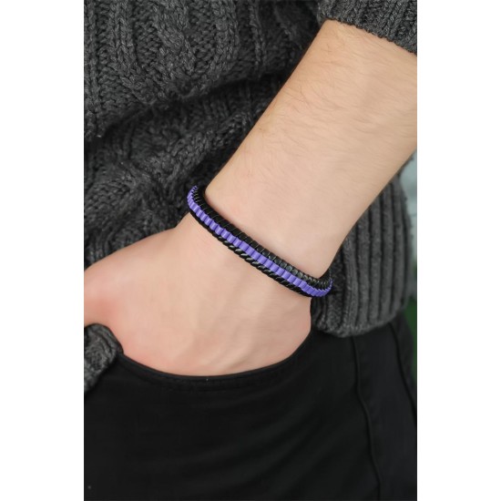 Mor Deri Erkek Bileklik - TJ-EB2739-KS