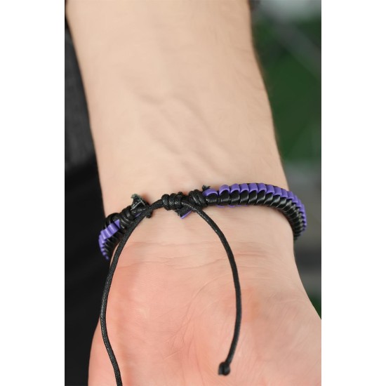 Mor Deri Erkek Bileklik - TJ-EB2739-KS