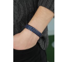Lacivert Damalı Deri Erkek Bileklik - TJ-EB2749-KS