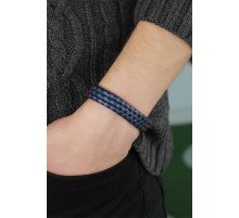 Lacivert Damalı Deri Erkek Bileklik - TJ-EB2749-KS