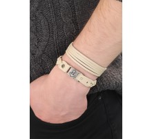 Krem Renk Deri Erkek Bileklik Kombin - TJ-EB2799