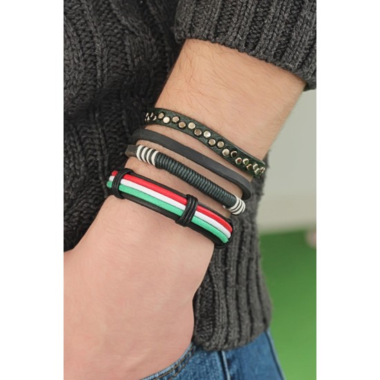Karışık Renkli Çoklu Deri Erkek Bileklik Kombin - TJ-EB2843