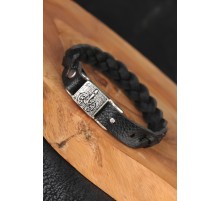 Siyah Örgü Model Deri Erkek Bileklik - TJ-EB2866