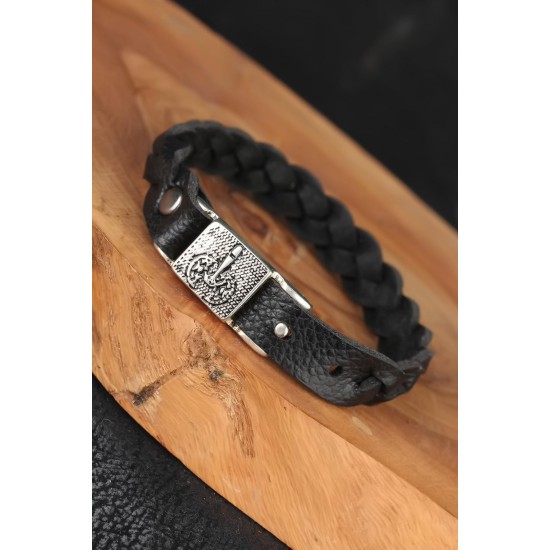 Siyah Örgü Model Deri Erkek Bileklik - TJ-EB2866