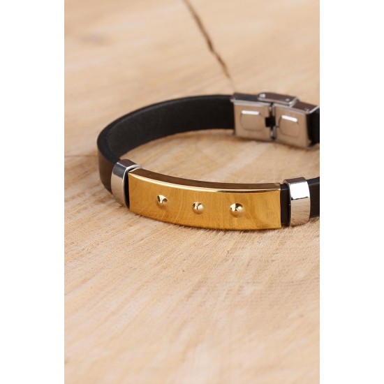 Siyah Silikon Çelik Aksesuar Tasarımlı Detaylı Erkek Bileklik - TJ-EB895