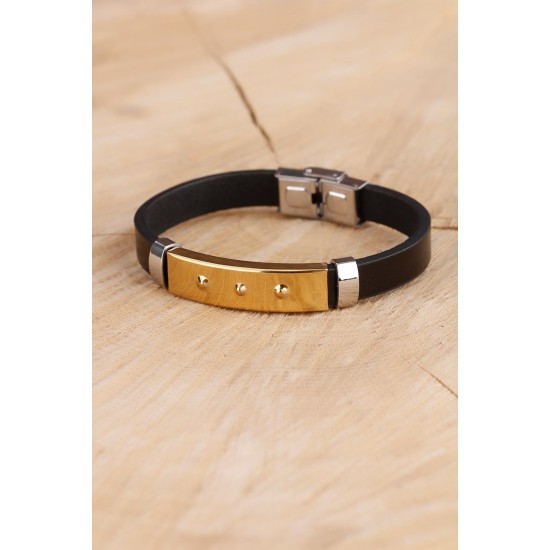 Siyah Silikon Çelik Aksesuar Tasarımlı Detaylı Erkek Bileklik - TJ-EB895