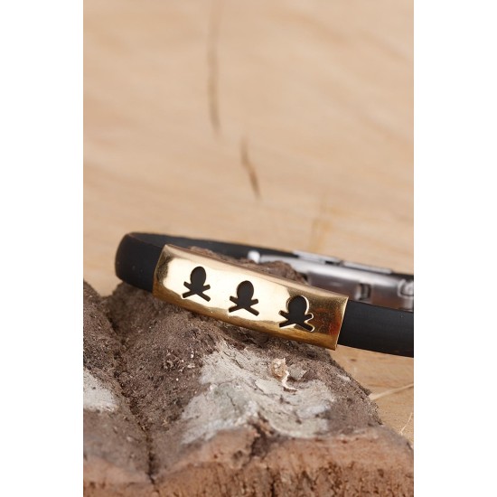 Siyah Silikon Sarı Renk Çelik Aksesuar Kuru Kafa Detaylı Erkek Bileklik - TJ-EB930