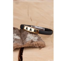 Siyah Silikon Sarı Renk Çelik Aksesuar Kuru Kafa Detaylı Erkek Bileklik - TJ-EB930