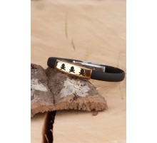 Siyah Silikon Sarı Renk Çelik Aksesuar Kuru Kafa Detaylı Erkek Bileklik - TJ-EB930