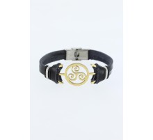 Gold Renk Metal Aksesuarlı Siyah Renk Deri Erkek Bileklik - TJ-EB1346