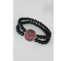 Barış Figürlü Bordo Renk Füme Metal Aksesuarlı Çift Sıra Oniks Doğal Taş Erkek Bileklik - TJ-EB1509