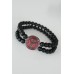 Barış Figürlü Bordo Renk Füme Metal Aksesuarlı Çift Sıra Oniks Doğal Taş Erkek Bileklik - TJ-EB1509