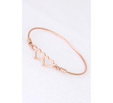 Rose Çelik Çift Kalp Figürlü Erkek Kelepçe Bileklik - TJ-EB1899