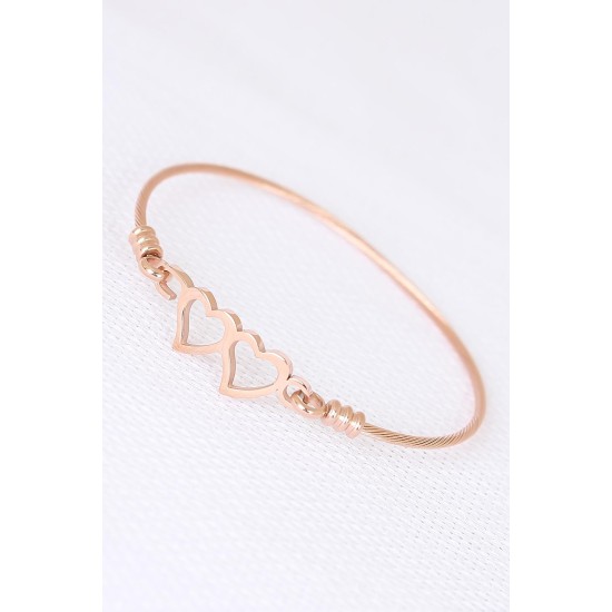 Rose Çelik Çift Kalp Figürlü Erkek Kelepçe Bileklik - TJ-EB1899