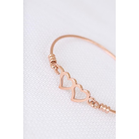 Rose Çelik Çift Kalp Figürlü Erkek Kelepçe Bileklik - TJ-EB1899