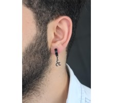 Siyah Renk Kaplama 3 Hilal Figürlü Çelik Kıstırmalı Erkek Küpe - TJ-EKP133