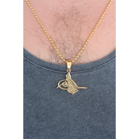 Gold Renk Metal Tuğra Figürlü Erkek Kolye - TJ-ERK340