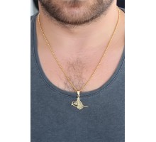 Gold Renk Metal Tuğra Figürlü Erkek Kolye - TJ-ERK340