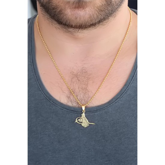 Gold Renk Metal Tuğra Figürlü Erkek Kolye - TJ-ERK340