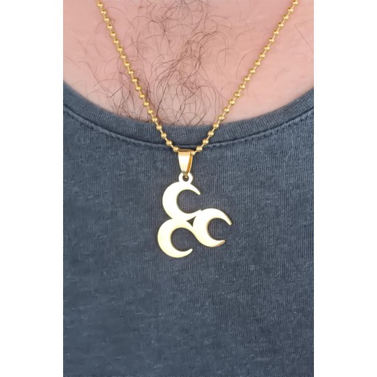 Gold Renk Metal 3 Hilal Figürlü Erkek Kolye - TJ-ERK346